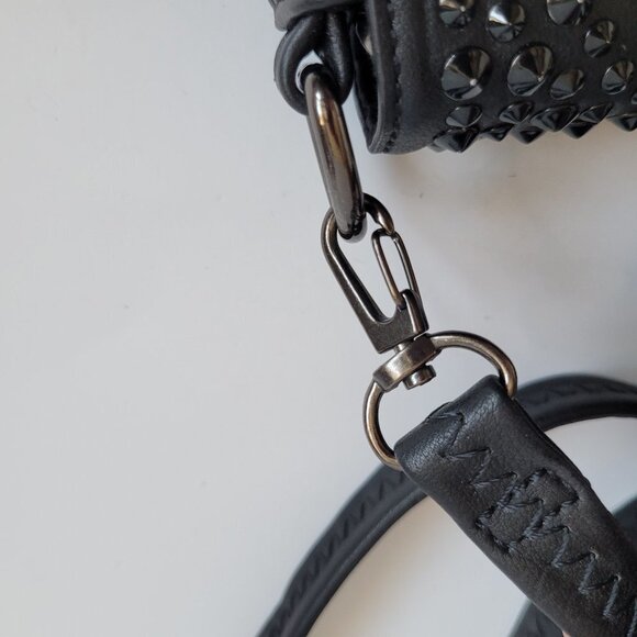 David Jones Purse Women's Paris Black Studded Faux Leather Shoulder Bag Purse - Picture 7 of 10